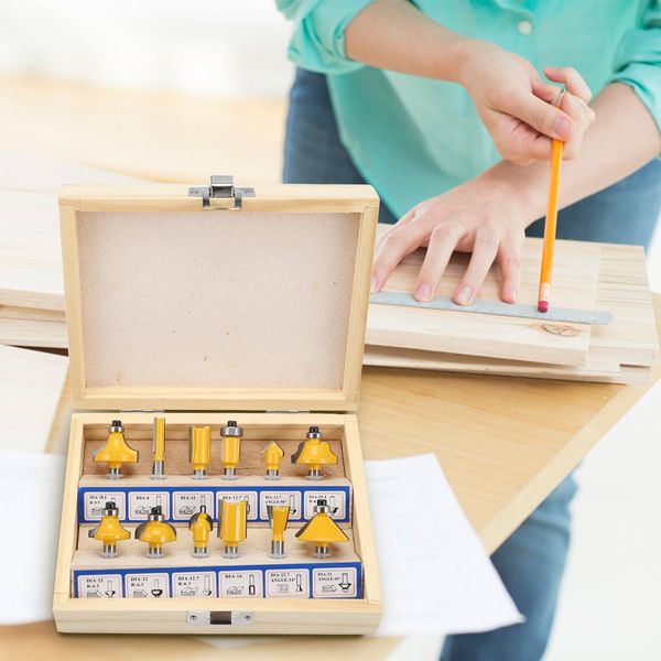 

12pcs router bit set milling cutter for electric hand trimmer carbide shank woodworking trimming engraving carving cutting tool