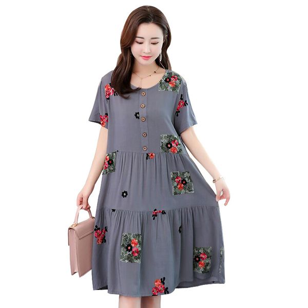 

женская одежда женщина платья лето вышивки цветочные урожай женщины платье 2019 o шеи robe сыпучие плюс размер vestidos de fiesta, Black;gray