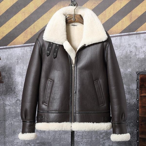 

mens cel sheepskin shearling jacket short leather jacket mens motorcycle jacket airforce flight coat, Black;brown