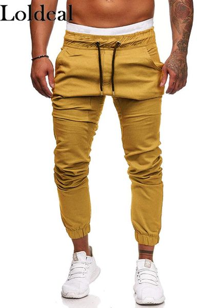 

loldeal hip hop men jogger fashion casual elastic waist harlan solid color slim sports pants, Black