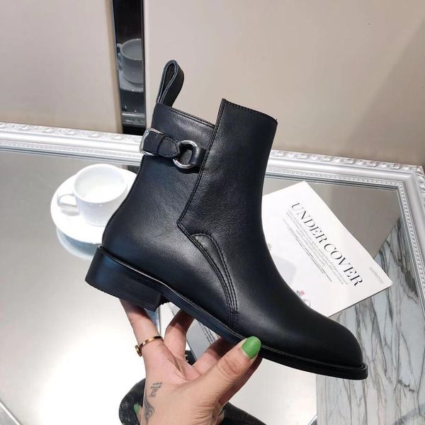 

autumn winter woman fashion round toe martin boots femal popular brand chunky heel leather boots woman fashion ankle boots ing, Black