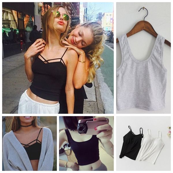

solid padded camisole female ladies tank crop women pad bra bustier bralette top, White
