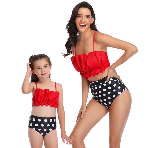 

family matching outfits mother daughter swimwear beach dot mommy and me sister look mom baby bath suits, Blue