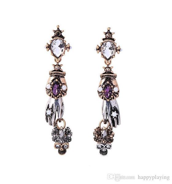 

new retro gothic, steam punk, alternative dark, skull, crown, ear studs, personality, cool and cool earrings. sp-0030, Silver