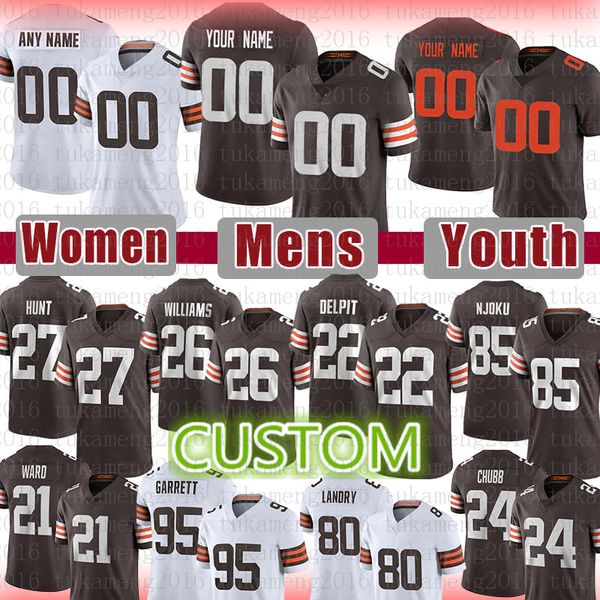 

custom mens women youth grant delpit greedy williams bernie kosar clay matthews cleveland jersey brown baker mayfield kareem hunt lou groza, Blue;black