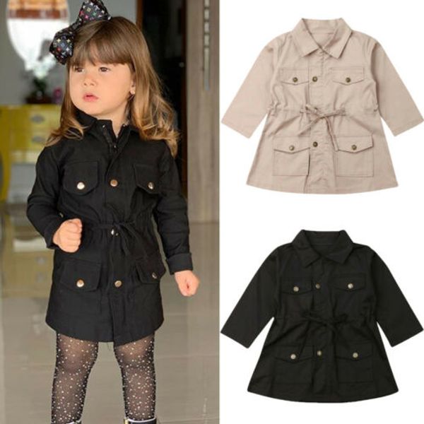 

england kids girls boys kids jacket coats autumn winter children clothes long sleeve lace-up buttons coats trench outwear 2-7y, Blue;gray