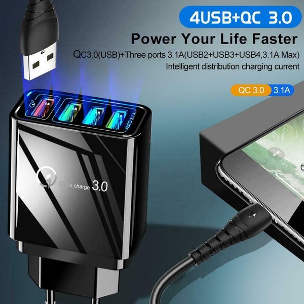 

2020 новое smart charger 4usb qc3.0 fast charge hub настенное зарядное устройство adapter мобильное путешествие быстрое зарядное устройство