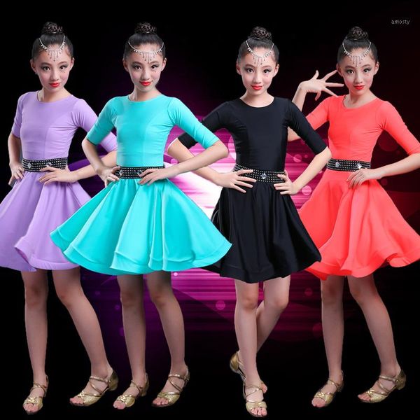 

kids latin dress costume children competition ballroom dance spandex for girls salsa rumba cha cha samba tango ruffle skirts1, Black;red