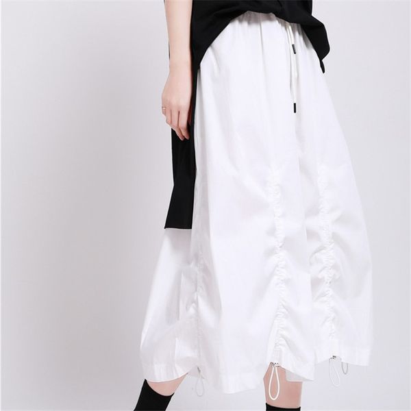 

pleated a-line skirt for women new summer autumn wrinkled design drawstring elastic waist irregular skirts female fashion hot, Black