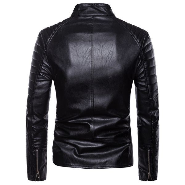 

code] european men's wear 2019 autumn and winter leather coat men leather jacket biker jacket men's multi-zipper leather coat, Black