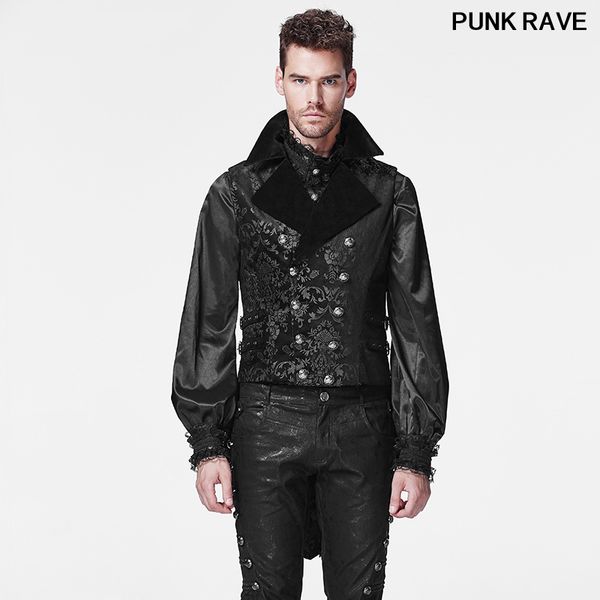 

steampunk vintage sleeveless swallow tail jacket waistcoats gothic classic dark cotton printing men vest punk rave y-596, Black;white
