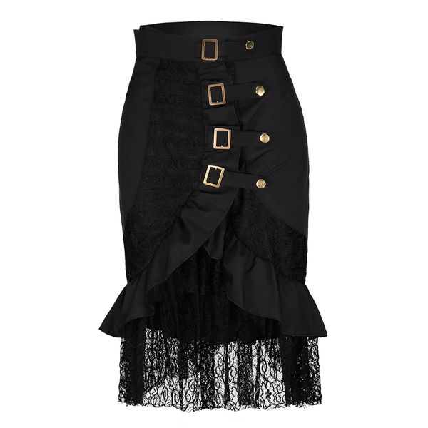 

rosetic gothic lace skirt high waist black office ladies bodycon fashion patchwork casual elegant mid-calf women's skirts