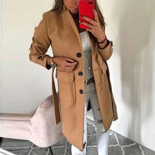 

women's coat ladies casual slim lapel blazer career formal coat overcoat long sleeve outerwear solid color mid-length, Tan;black