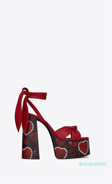 

new 2019 summer europe and america show new brand designer high-heeled thick-soled bow sandals fashion straps leather love high heels, Black