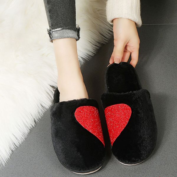 

fashion women indoor slippers round toe non-slip winter plush lady mixed color comfortable indoor warm shoes woman soft slipper, Black