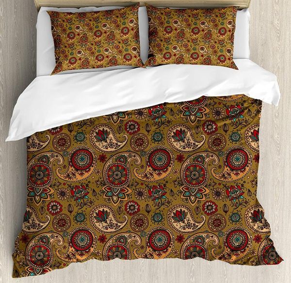

paisley duvet cover set vintage inspired multicolored leaf authentic flower motif in earth tones print bedding set multicolor
