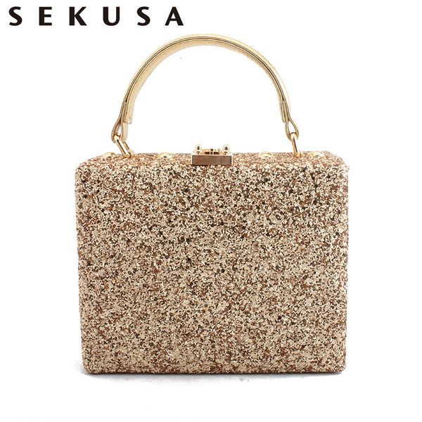 

sekusa handle handbags flap design sequined women evening clutch bags metal pu fashion wedding bridal purse case box