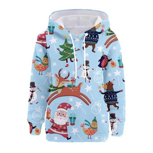 

christmas hoodies women cartoon pattern warm hooded sweatshirt long sleeve loose casual female pullover blouse hoodies, Black
