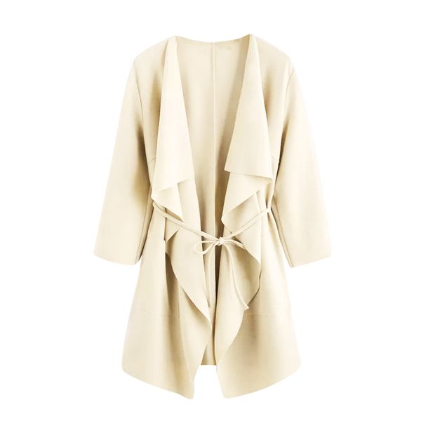 

women casual waterfall collar pocket front wrap coat jacket outwear women coat jacket outwear dropshipping z0815, Black;brown