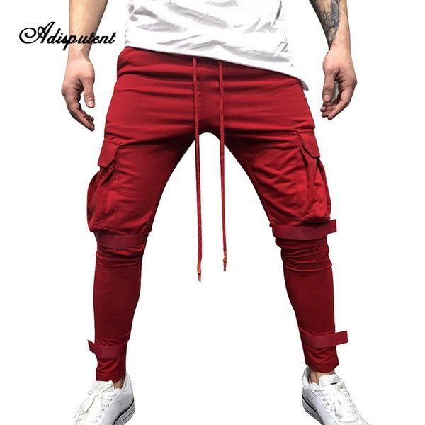 

adisputent man spring autumn slim pencil pants sport fitness drawstring pocket trousers casual streetwear pantalones hombre 2019, Black