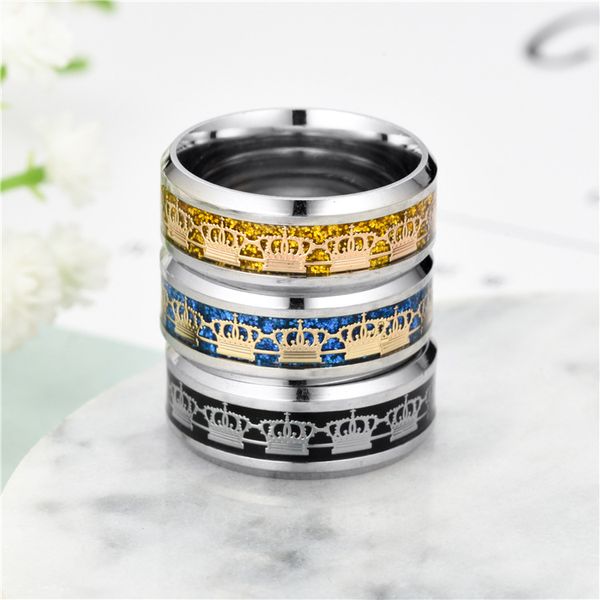 3 Farben feine Qualität 316L Edelstahl Damenkron Ring Titanium Stahl Gummi gefüllt personalisierte Schmuckgeschenke für Frauen Großhandel 18k Gold plattiert