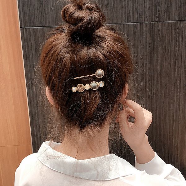 

ins rhinestone word clip girl pearl hairpin back spoon side clip bangs hairpin, Golden;silver