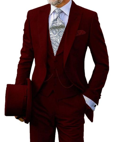 

2020 burgundy men suit for wedding custom made slim fit single breasted bridegroom men suits causal prom groom tuxedos 3 pieces, White;black