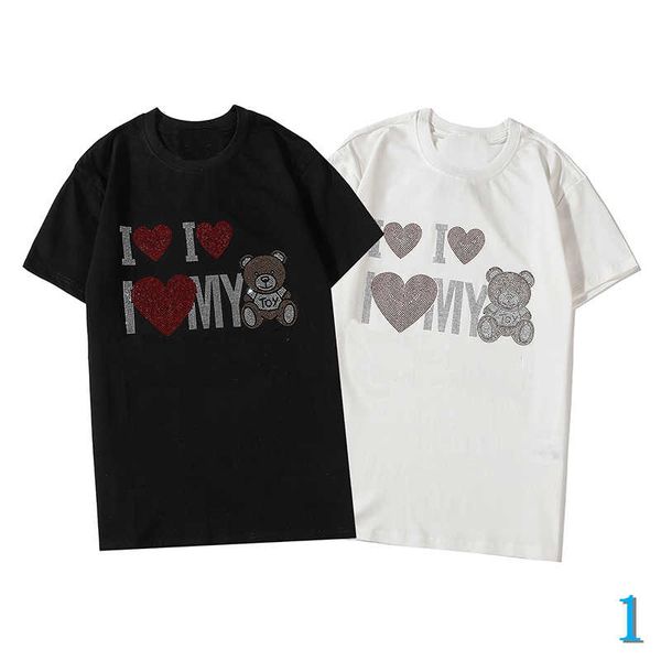 

wholesale designer men's women's summer t-shirts fashion shirts with letter animal diamond pattern luxury men's tees with 2 c, White;black