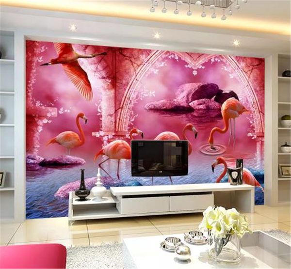 2019 novo atacado 3d papel de parede bela moda flamingo criativo decoração sala papel de parede de parede de cobertura