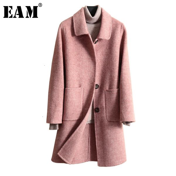 

eam] loose fit brief pocket split temperament woolen coat parkas new long sleeve women fashion tide autumn winter 2019 1h208, Black