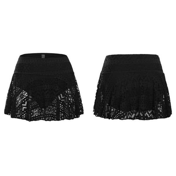 

womens summer swim pleated swing skirt high waist hollow out braided crochet bikini bottoms geometric floral lace swimsuit