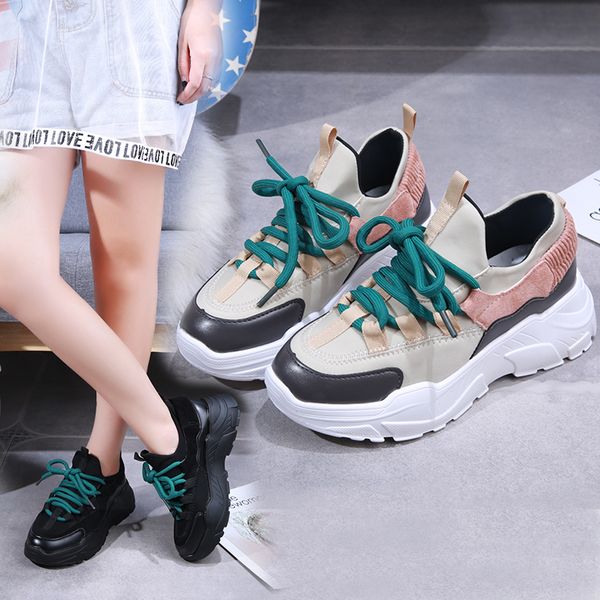 

baideng high heels women sneakers platform jogging walking running shoes ladies black beige sport shoes female big eur size 41
