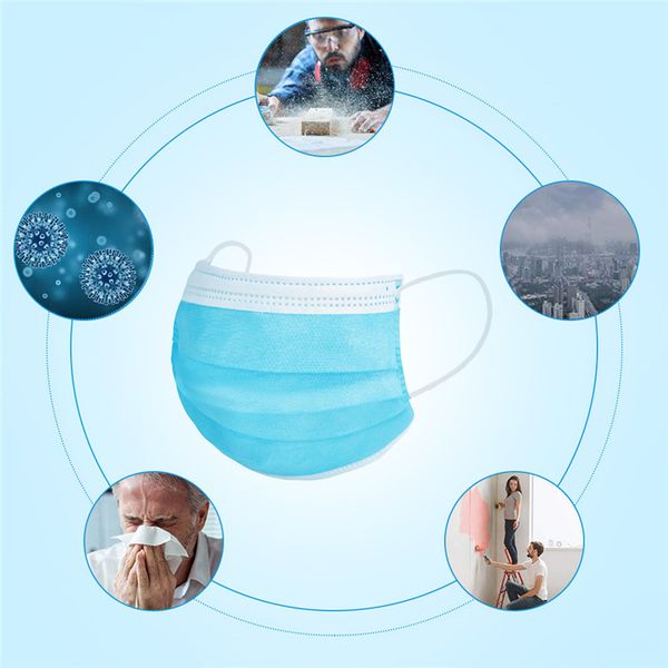 

in stockdisposable face mask 3 layer ear-loop dust mouth masks cover 3-ply non-woven disposable dust mask soft breathable outdoor part p57