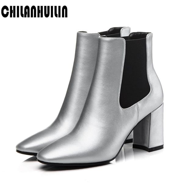 

new arrival brand fashion shoes woman boots elasticated genuine leather ankle boots pointed toe high heel ladies pump, Black