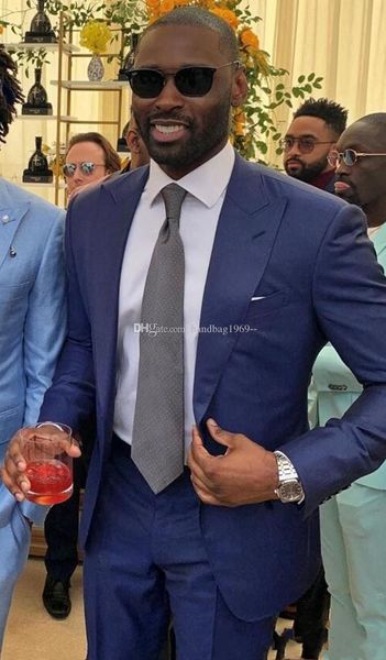 Smoking da sposo blu navy con un bottone di alta qualità con risvolto a punta Groomsmen Abiti da uomo Matrimonio / Ballo / Cena Blazer (giacca + pantaloni + cravatta) K375