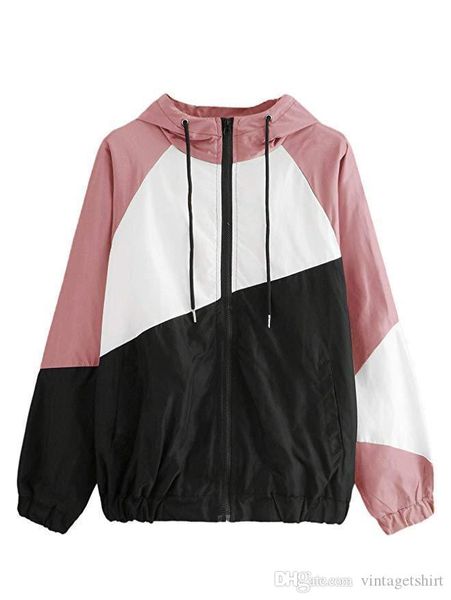 

женщины лоскутная весна ветровка куртки с капюшоном rush guard summer beach casual спортивная куртка, Black;brown
