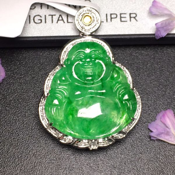 

427 carving jadite fine jewelry real 18k white gold natural green jade gemstone lucky beans pendant necklace fine pendants, Silver