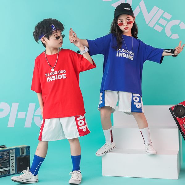 

children hip hop outfits loose t shirt casual white shorts for girls kid jazz dance costume ballroom dancing clothes wear, Black;red