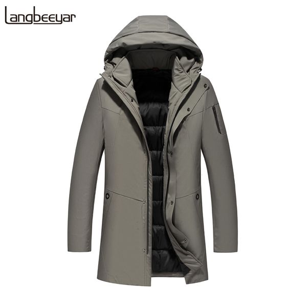 

grade 2019 winter hooded fashions brand down jacket men's duck down streetwear feather coat long warm mens clothing, Black