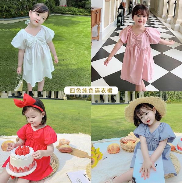 

2020 korea style girls dress fashion summer cotton girls dresses 1-6 years qa724, Red;yellow
