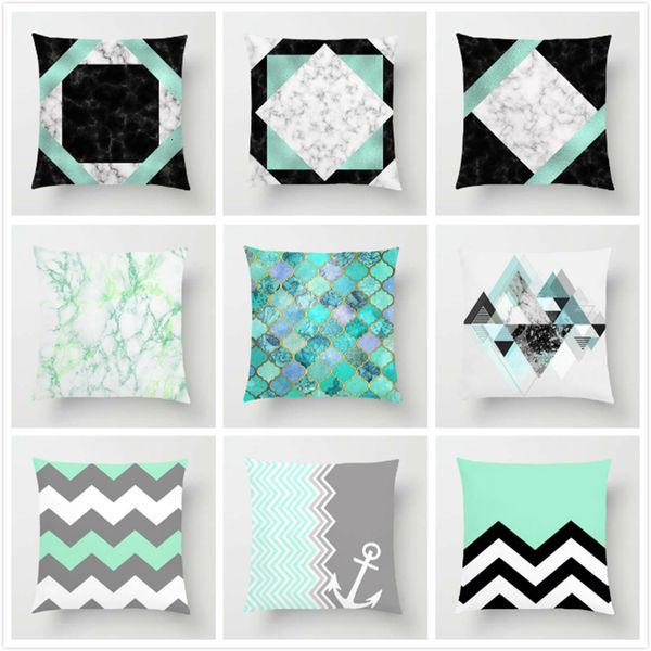 

синие зеленый геометрической подушки обложка мраморные текстуры бросьте наволочку подушки чехол для софы автомобилей home decor наволочка 45