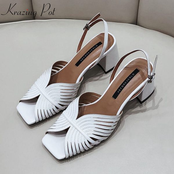 

krazing pot genuine leather autumn season romantic french style buckle straps high heels shallow hollow pumps l48, Black