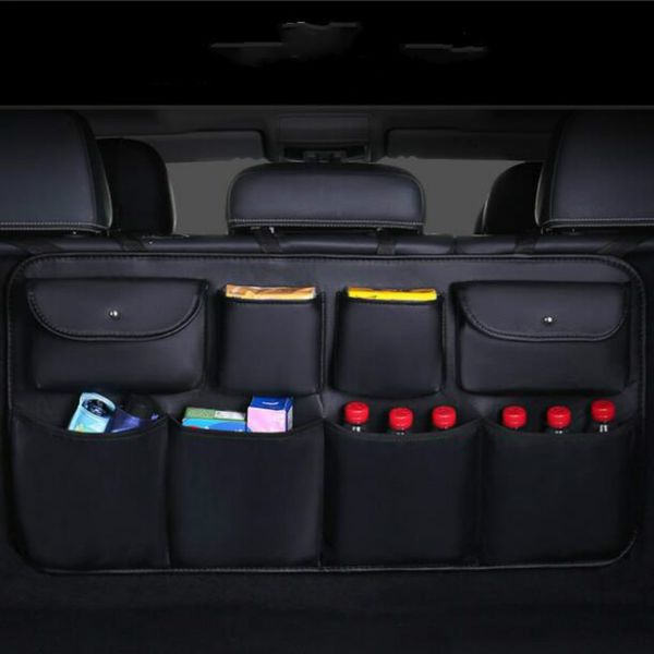 

2019 new pu leather car rear seat back storage bag multi-use car trunk organizer auto stowing tidying auto interior accessories