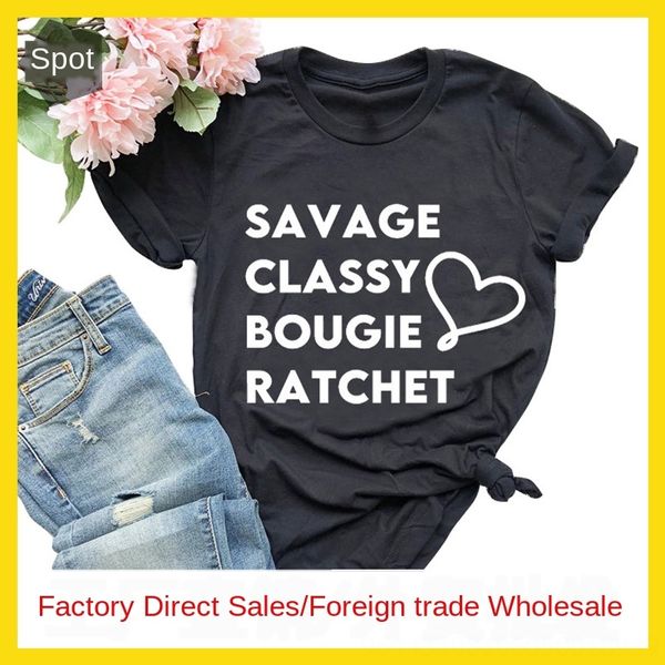 

women's savage classy casual letter round collar base women's savage classy casual letter round collar t-shirt base t-shirt, White