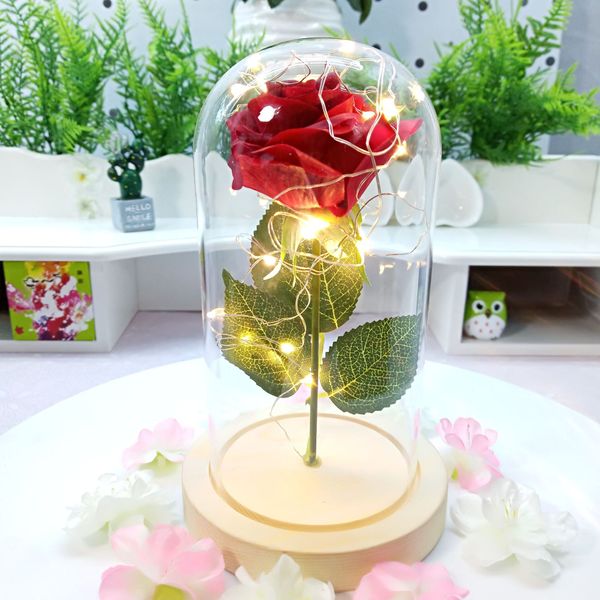 Real Touch Rose Glasabdeckung Lampe Künstliche Blattgold Blume Ewige Blume Nachtlicht Weihnachten Valentinstag Geschenk