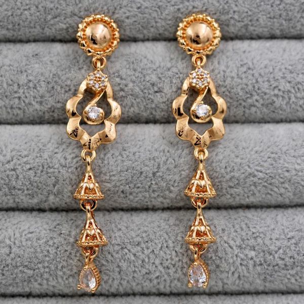 

fashion long stud earrings for women's earrings gold white stone zirconia drop earring circle wedding jewelry gife, Golden;silver