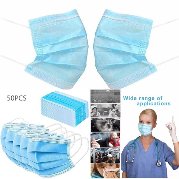 

защитные маски фильтрующая маска 3-слойная одноразовая маска для лица (50шт