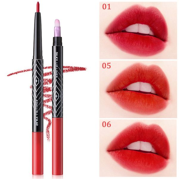 

double-end lipliner lips makeup waterproof moisturizer lip liner stick batom matte with brush