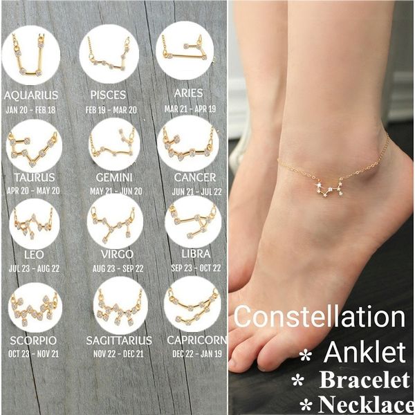 

fashion crystal 12 constellation chain anklets for women gold sliver color anklet bracelet on leg foot necklace jewelry 2019, Silver