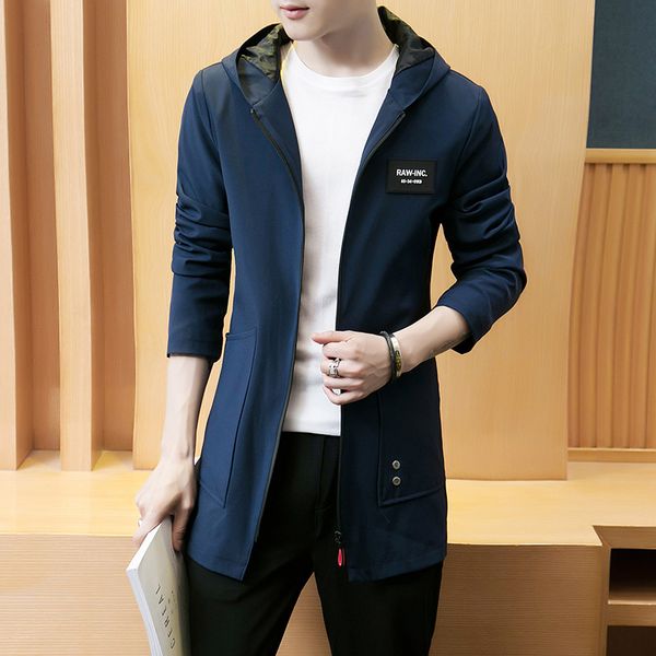 

hcxy 2019 men's long trench coat men hooded long jackets man windbreaker outwear clothing hoodie male coats thin autumn 5xl, Tan;black